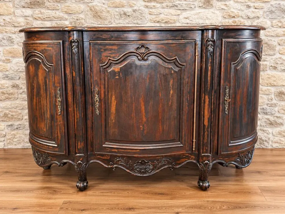 Buffet de style Louis XV en bois sculpté patine usagée volontairement ( omb