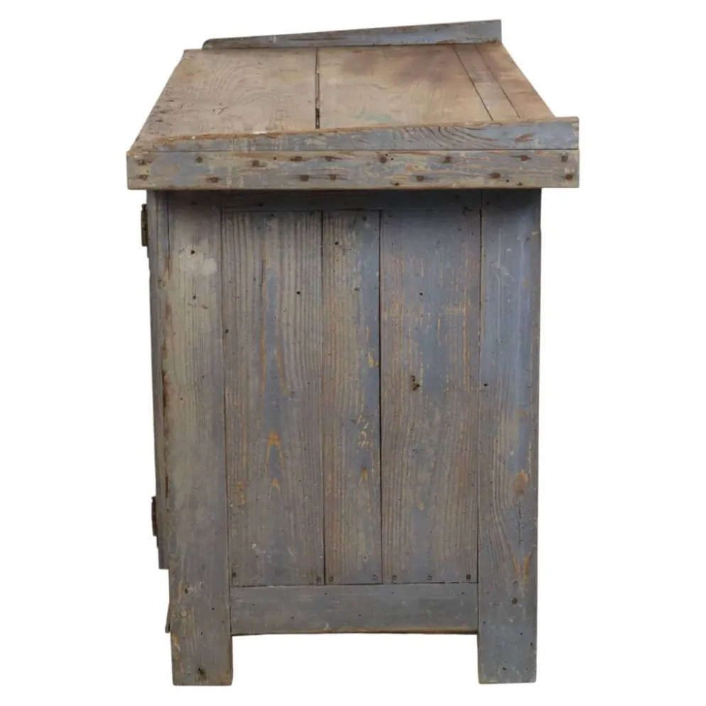 Buffet de travail ancien bleu au caractère unique 124 cm