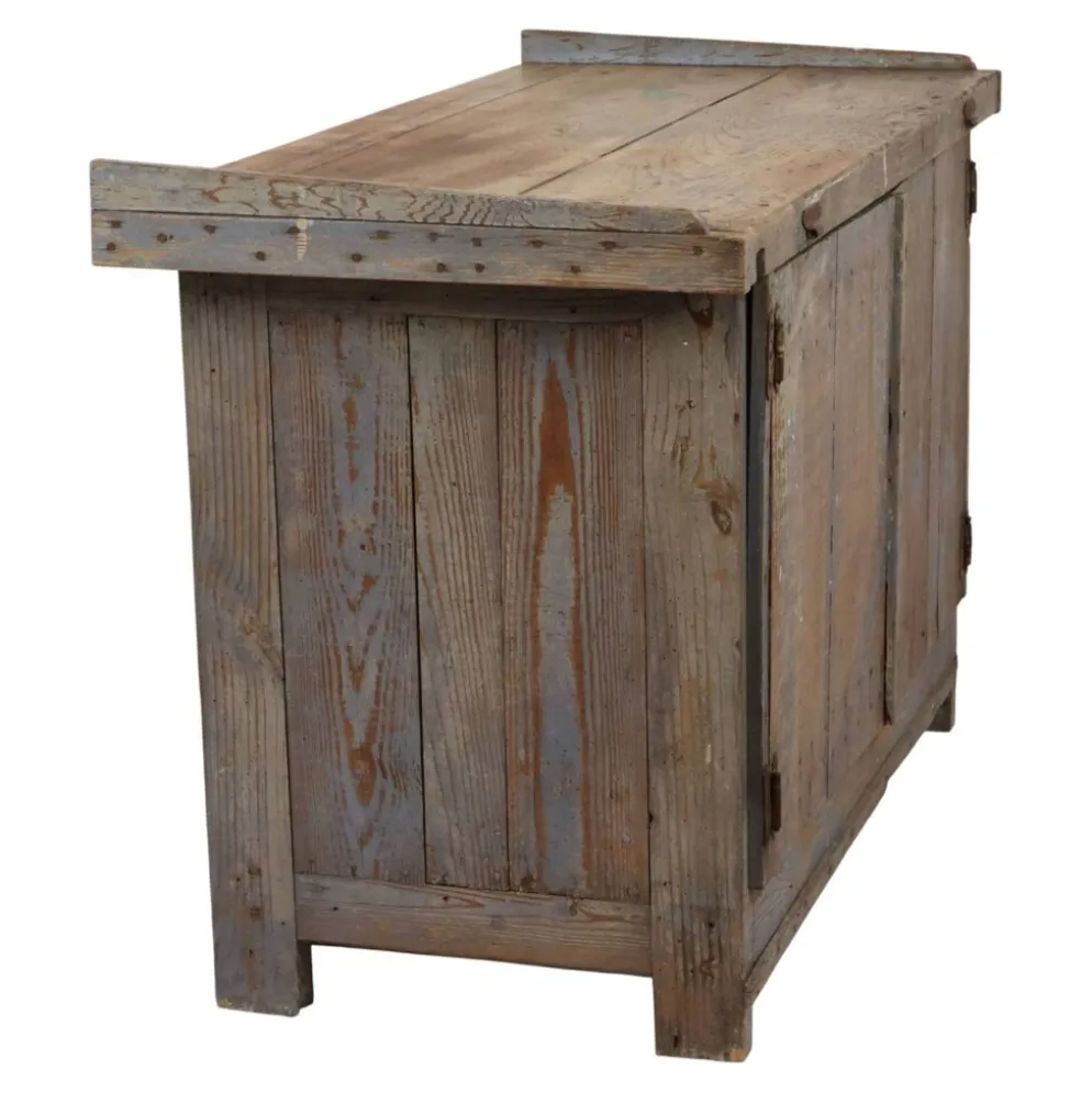 Buffet de travail ancien bleu au caractère unique 124 cm