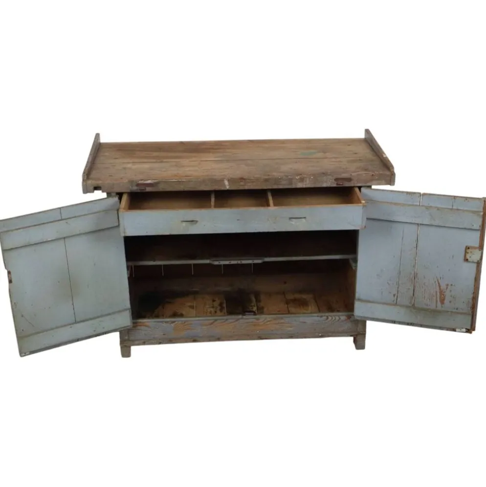 Buffet de travail ancien bleu au caractère unique 124 cm