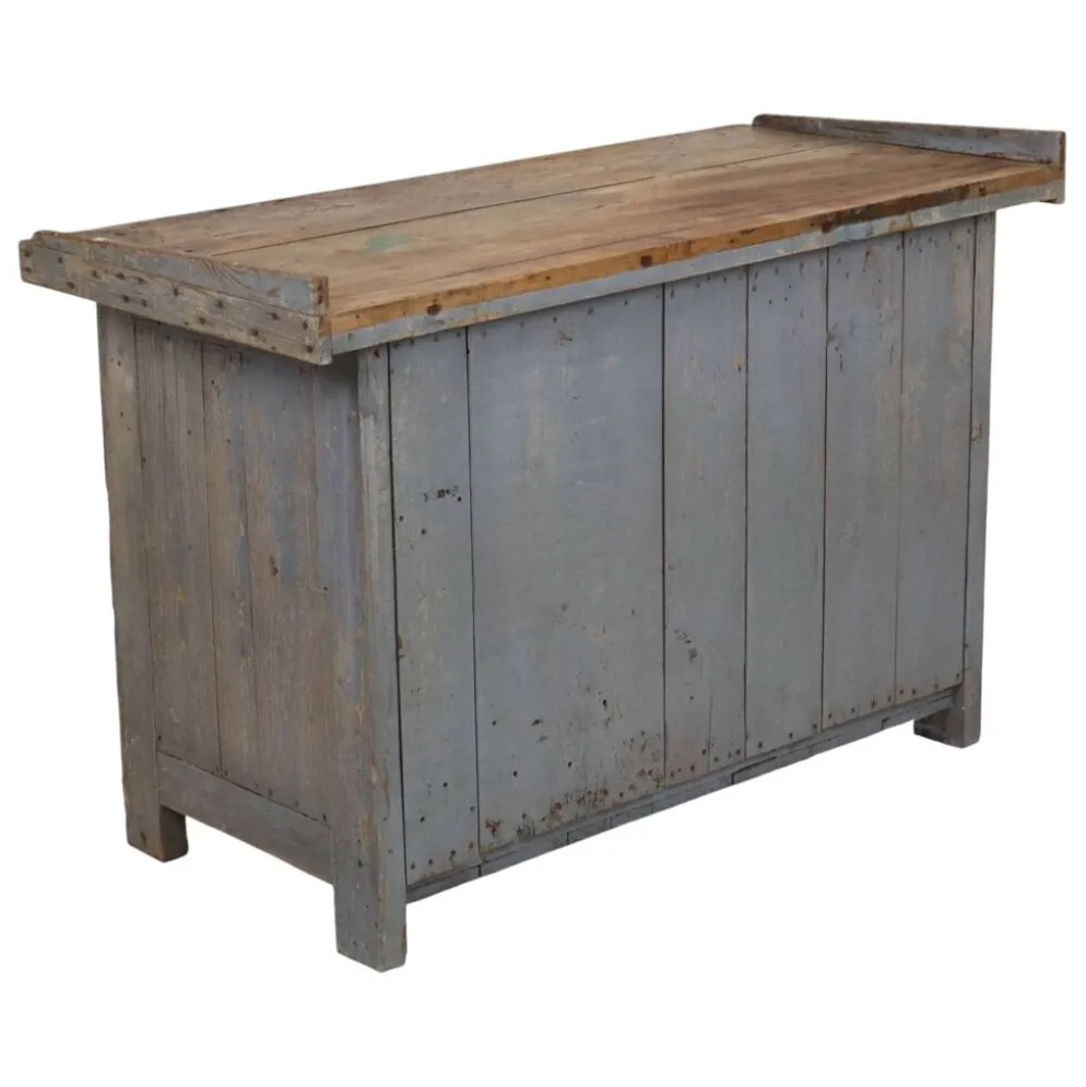 Buffet de travail ancien bleu au caractère unique 124 cm