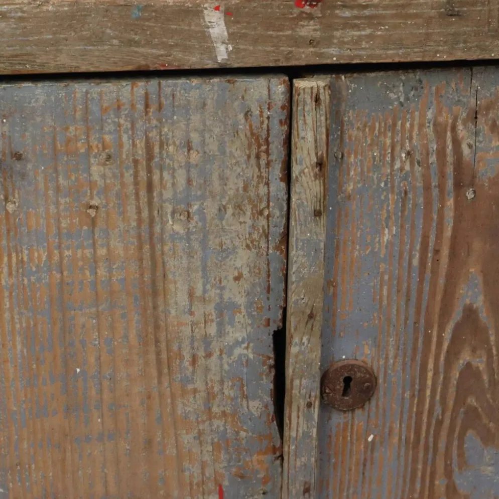 Buffet de travail ancien bleu au caractère unique 124 cm