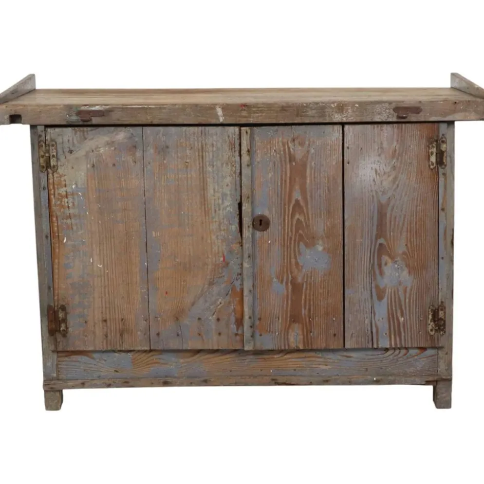 Buffet de travail ancien bleu au caractère unique 124 cm