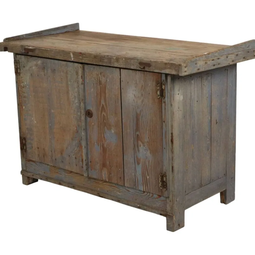 Buffet de travail ancien bleu au caractère unique 124 cm