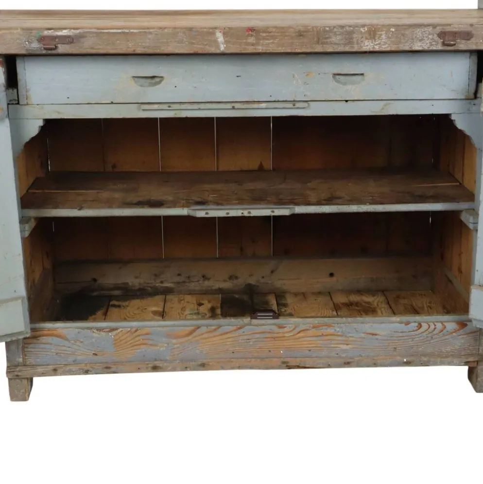 Buffet de travail ancien bleu au caractère unique 124 cm