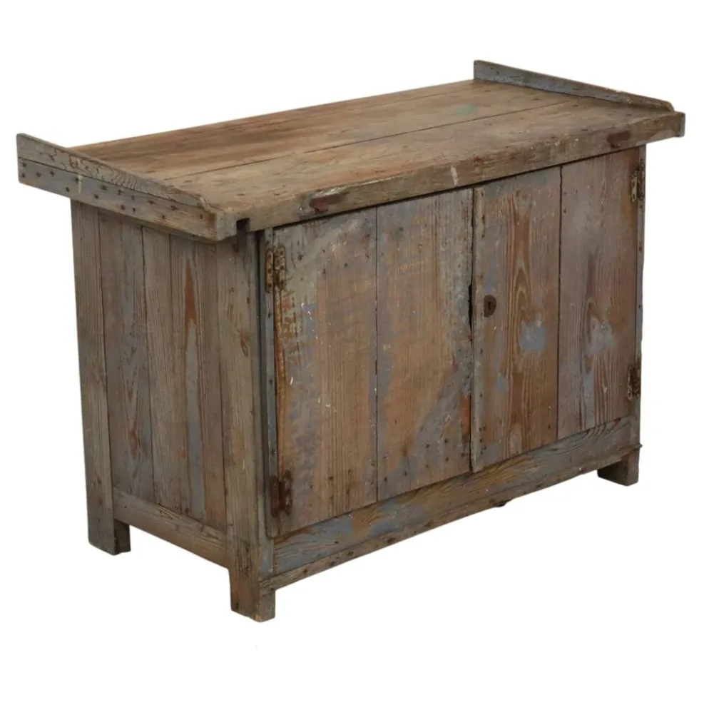 Buffet de travail ancien bleu au caractère unique 124 cm