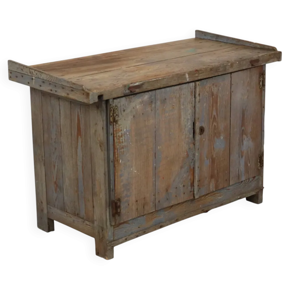 Buffet de travail ancien bleu au caractère unique 124 cm