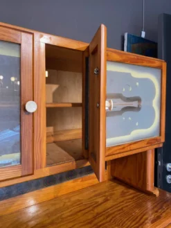 Buffet Double Corps Vintage Art Déco / Populaire en Bois Blond