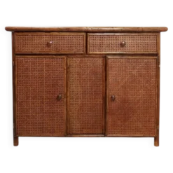 Buffet en bambou et rotin du milieu du siècle - 1960s