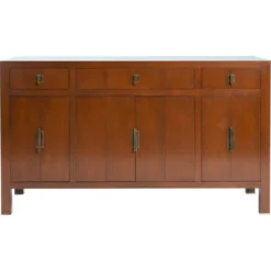 Buffet en cerisier de style transitionnel avec quincaillerie géométrique en laiton, années 1980.
