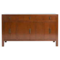 Buffet en cerisier de style transitionnel avec quincaillerie géométrique en laiton, années 1980.