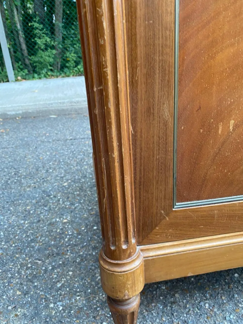 Buffet enfilade Louis XVI en acajou massif plateau marbre blanc 222cm 1950