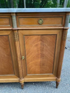 Buffet enfilade Louis XVI en acajou massif plateau marbre blanc 222cm 1950
