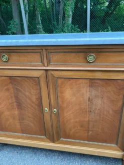 Buffet enfilade Louis XVI en acajou massif plateau marbre blanc 222cm 1950