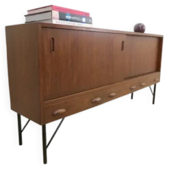 Buffet en teck avec portes coulissantes et tiroirs, années 1960