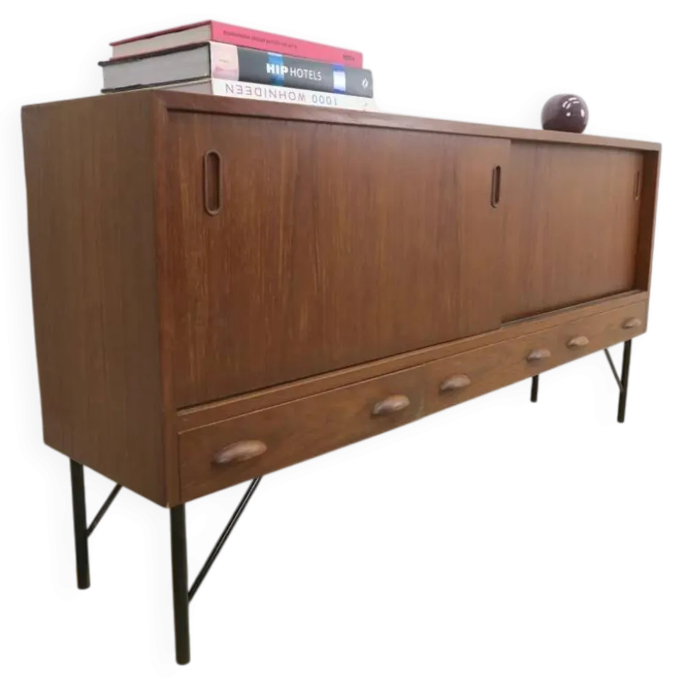 Buffet en teck avec portes coulissantes et tiroirs, années 1960
