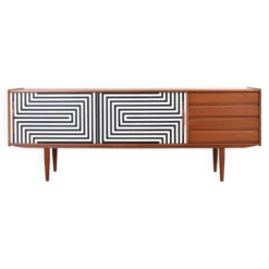 Buffet en teck danois peint à la main en op-art des années 1960.