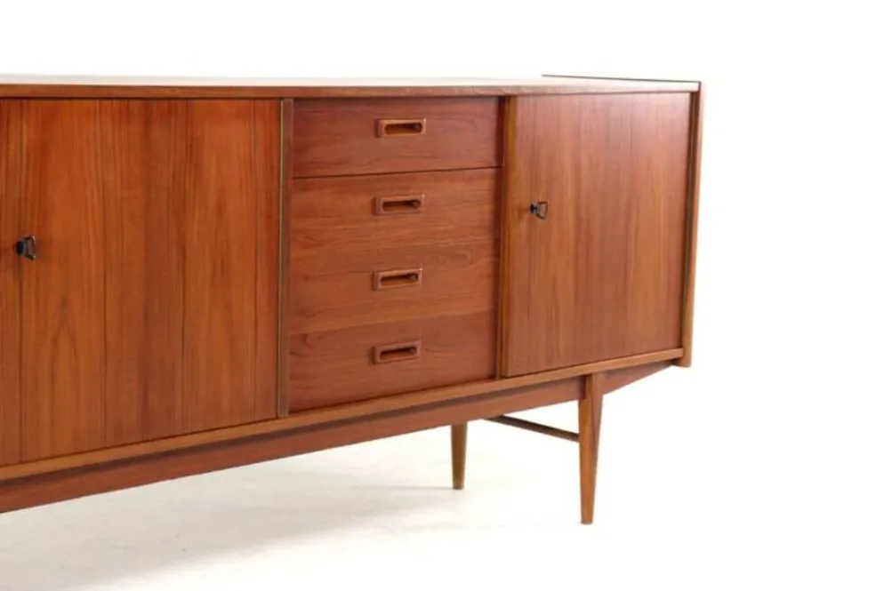 Buffet en teck design danois | 208 cm - Moderne du milieu du siècle - Vintage