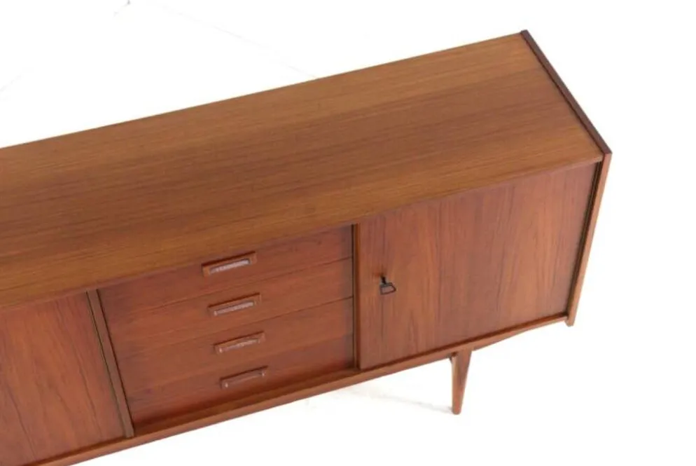 Buffet en teck design danois | 208 cm - Moderne du milieu du siècle - Vintage
