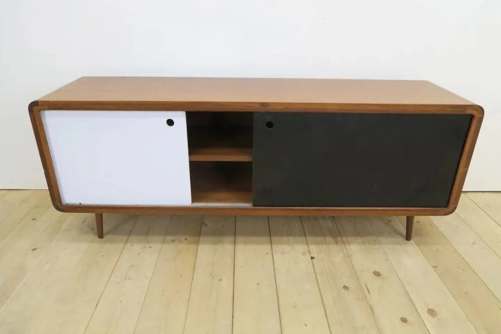 Buffet en teck noir et blanc, années 1960