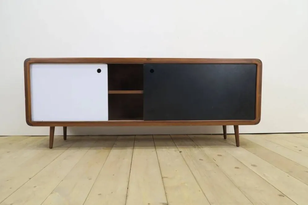 Buffet en teck noir et blanc, années 1960
