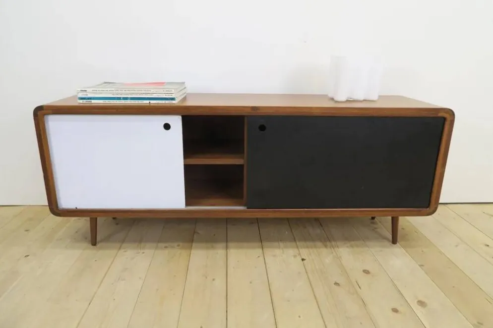 Buffet en teck noir et blanc, années 1960