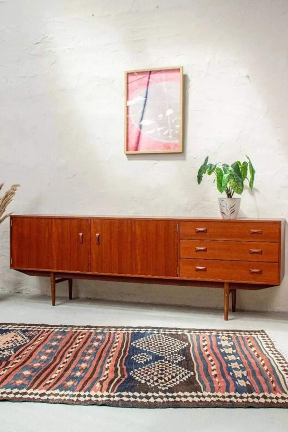 Buffet en teck vintage avec tiroirs Fristho Modulus danois des années 60.
