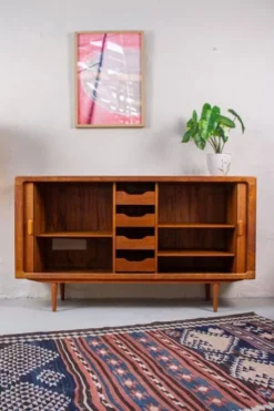 Buffet en teck vintage avec tiroirs, danois Silkeborg, milieu du siècle.