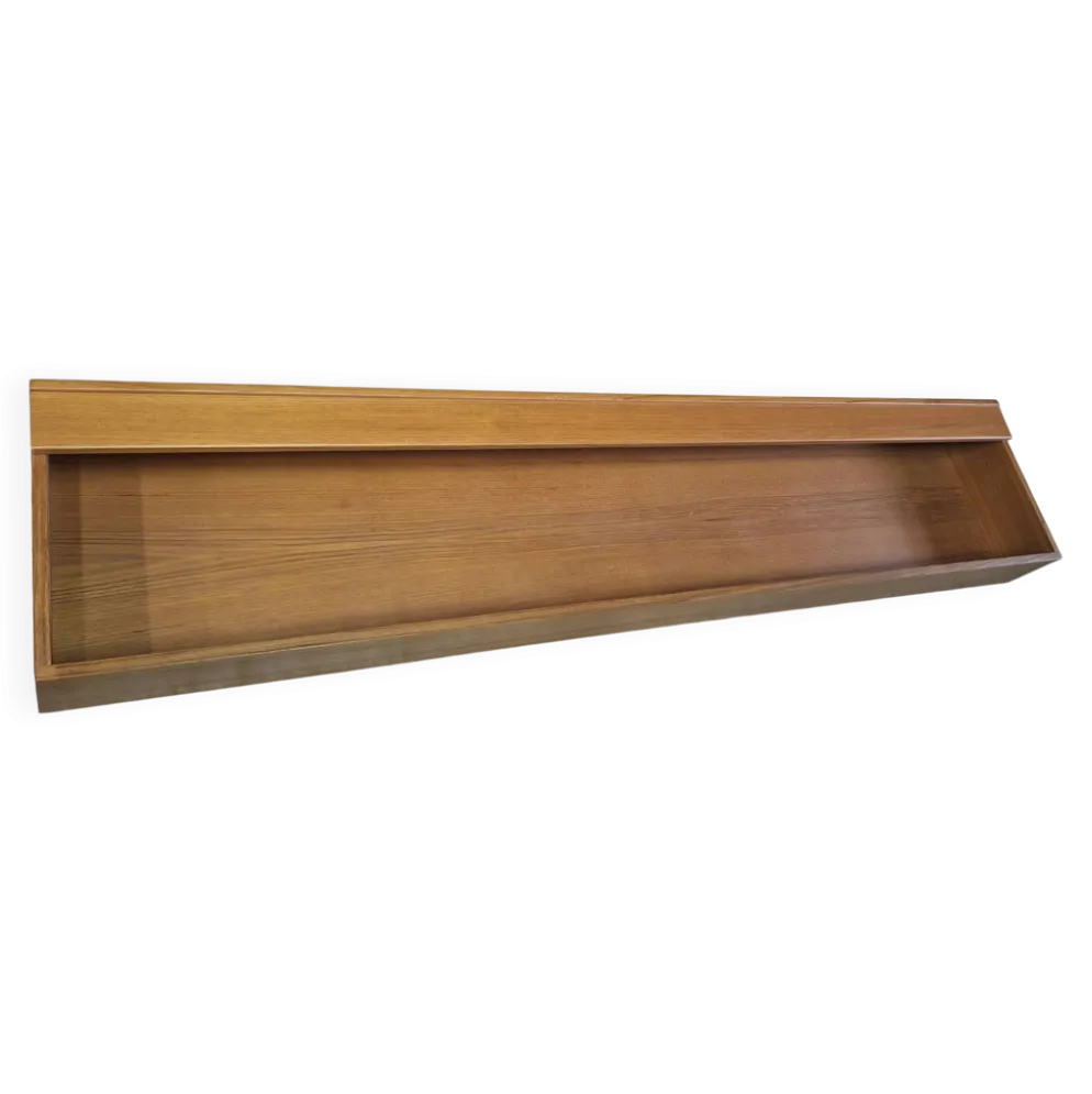 Buffet flottant en teck extra long / étagère murale avec lumières. Danemark années 1960.