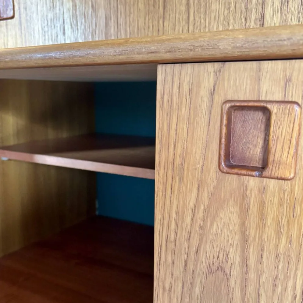 Buffet haut « Highboard » scandinave en teck blond avec bar intégré - 60's
