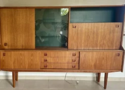 Buffet haut « Highboard » scandinave en teck blond avec bar intégré - 60's