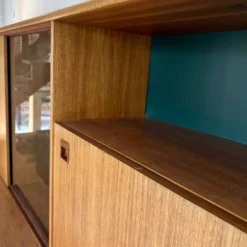 Buffet haut « Highboard » scandinave en teck blond avec bar intégré - 60's