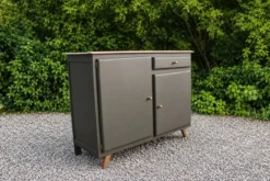 Buffet Mado vintage rénové kaki et bois – 2 portes et 1 tiroir