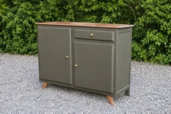 Buffet Mado vintage rénové kaki et bois – 2 portes et 1 tiroir