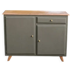 Buffet Mado vintage rénové kaki et bois – 2 portes et 1 tiroir