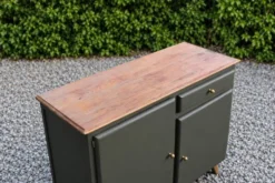 Buffet Mado vintage rénové kaki et bois – 2 portes et 1 tiroir