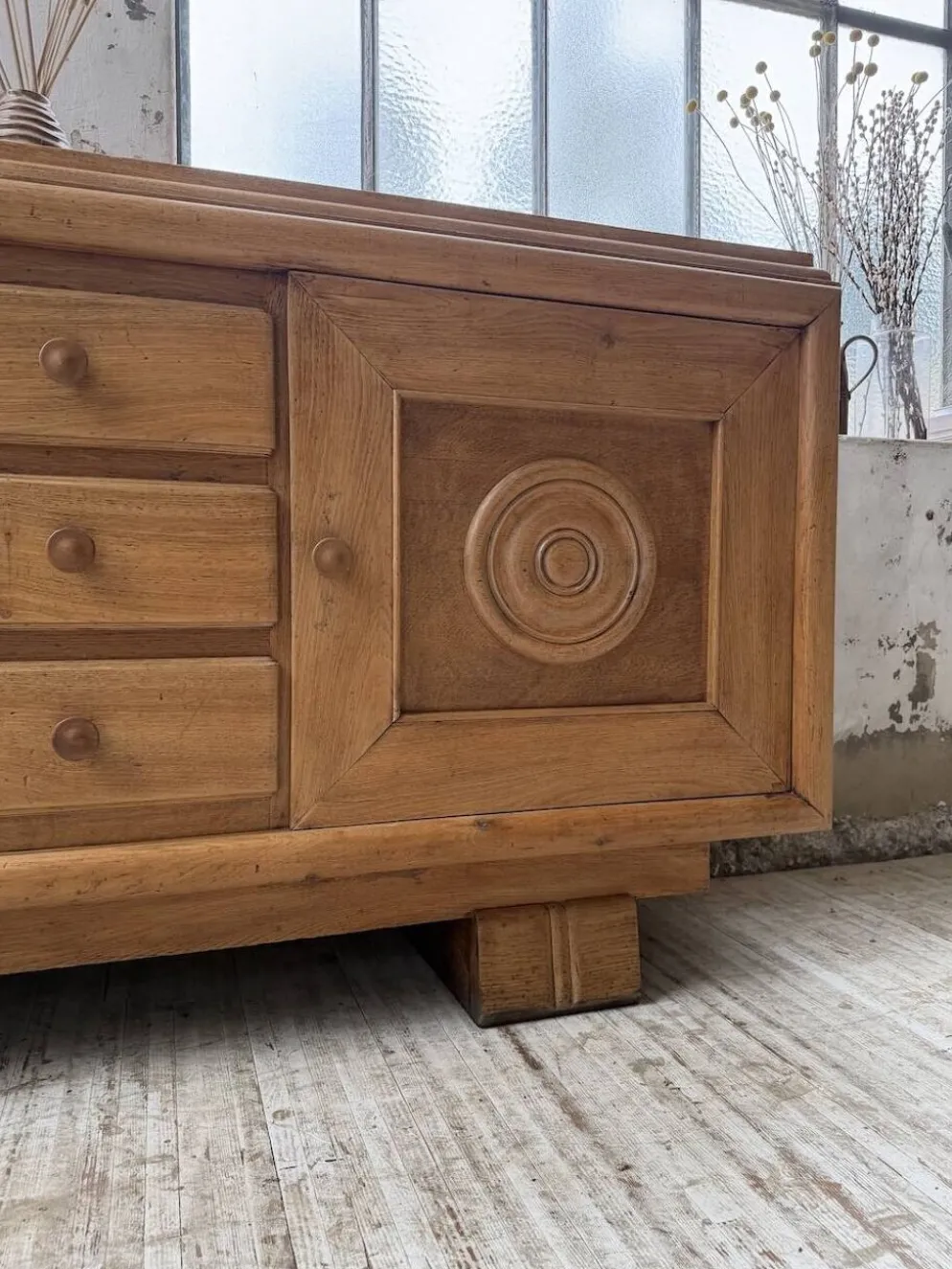 Buffet, meuble de rangement Art déco en chêne dans le goût de Dudouyt, 1940
