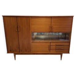 Buffet ou enfilade haute moderniste en teck, France vers 1960