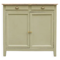 Buffet parisien ancien rénové – Vert Argile Envie & plateau bois – 99 cm