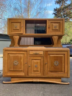 Buffet parisien art déco 2 corps en chêne massif et marbre 1940
