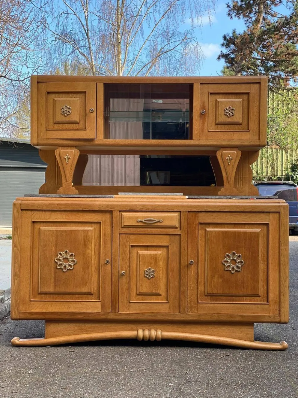 Buffet parisien art déco 2 corps en chêne massif et marbre 1940