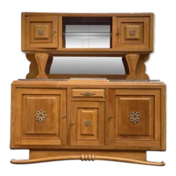 Buffet parisien art déco 2 corps en chêne massif et marbre 1940