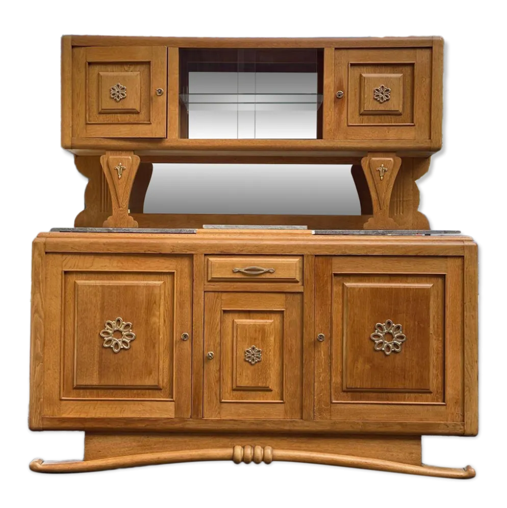 Buffet parisien art déco 2 corps en chêne massif et marbre 1940