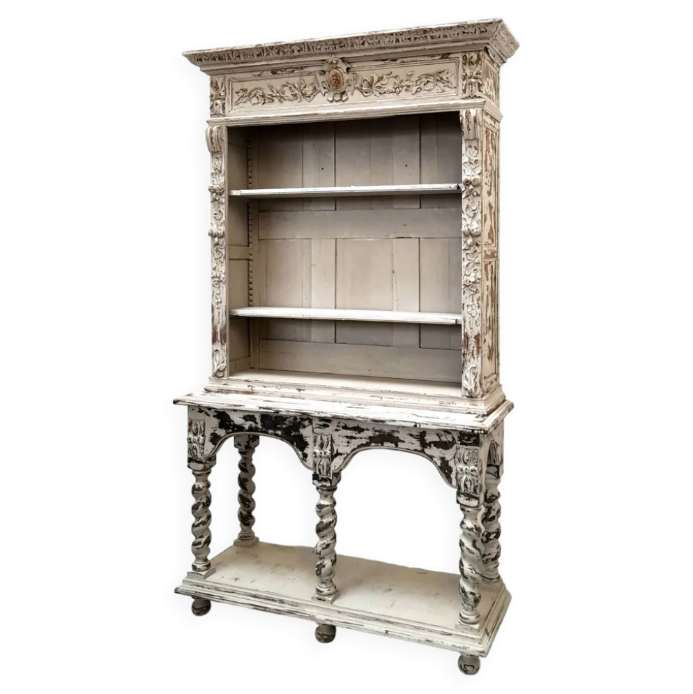 Buffet provençal / Bibliothèque patinée à 2 corps XIXe