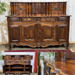 Buffet provençal Louis XV à glissants en noyer, fabrication des années 1950
