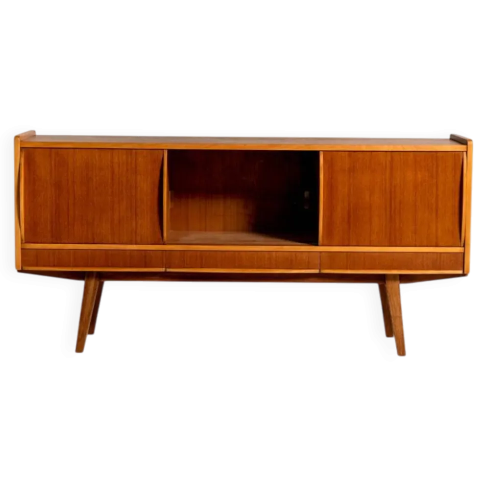 Buffet scandinave en teck avec verre fumé, années 1950-60.