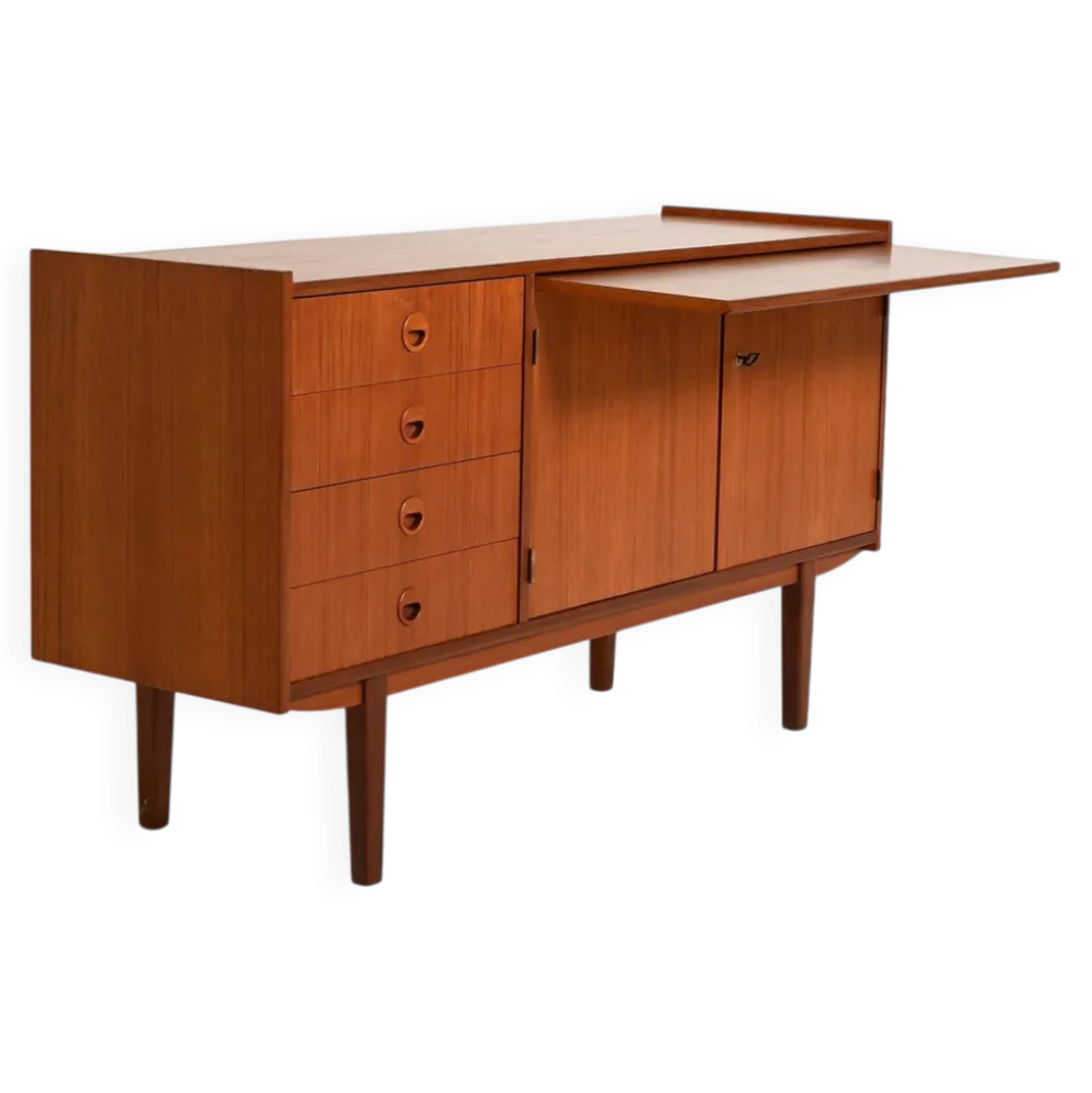 Buffet scandinave en teck avec étagère escamotable, années 1960