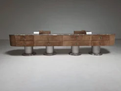 Buffet sculptural italien en suède et marbre Breccia, années 1970