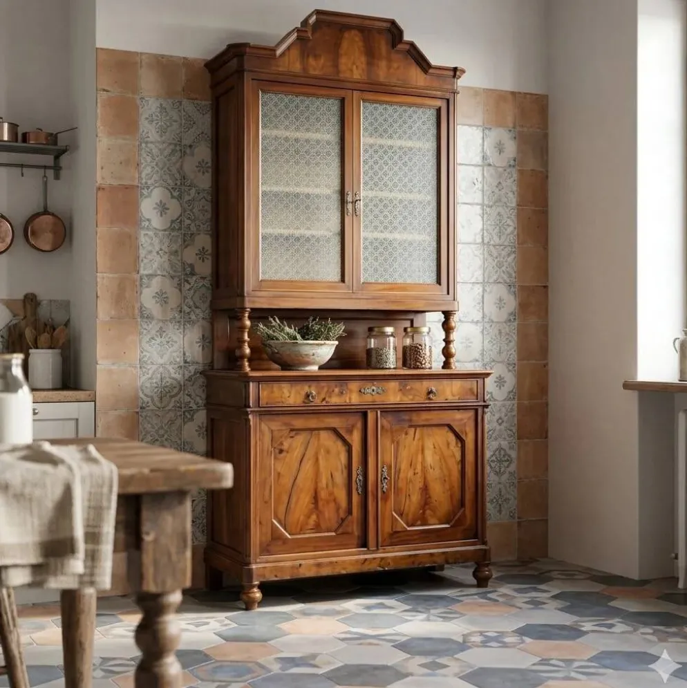 Buffet Umbertino ancien en noyer, Italie, XIXe siècle