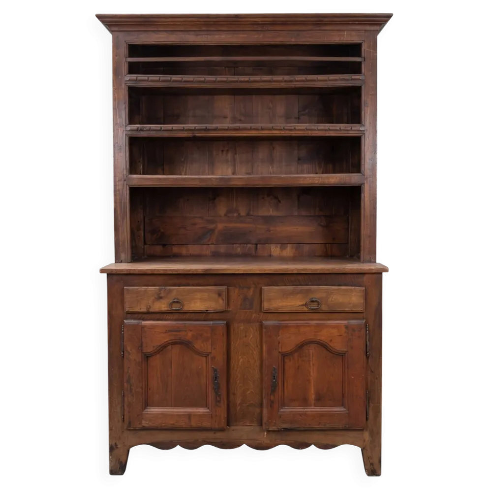 Buffet vaisselier, bahut, double corps en chêne massif Louis XV, Louis Philippe